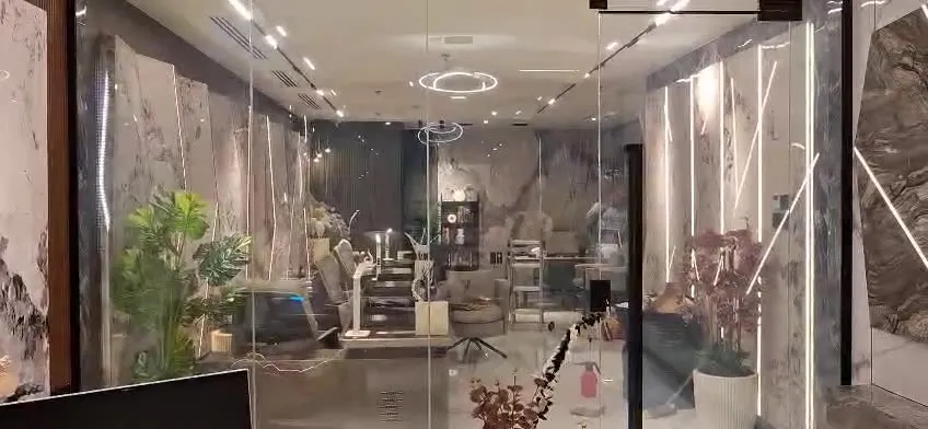 Showroom glazing with smart film
